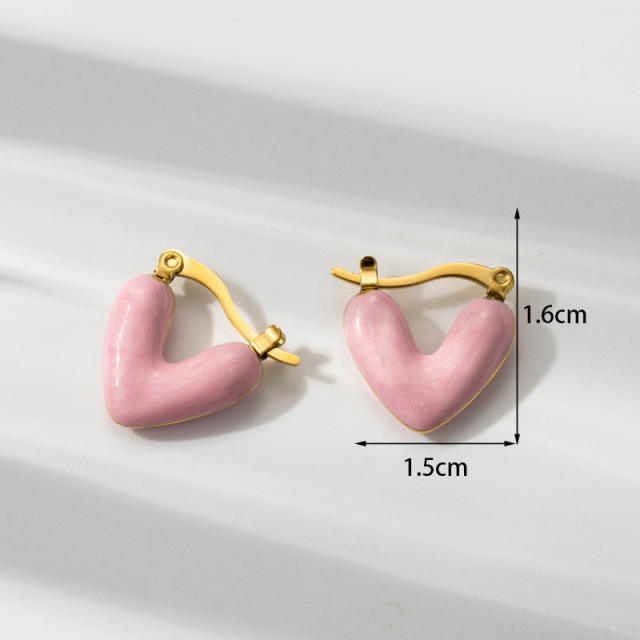 Korean fashion sweet pink enamel heart geometric stainless steel earrings collection