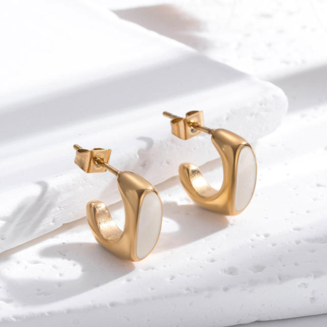 Concise white color enamel stainless steel earrings collection