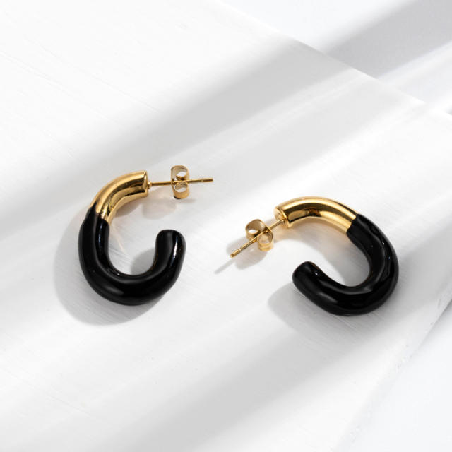 Vintage black color enamel stainless steel earrings collection