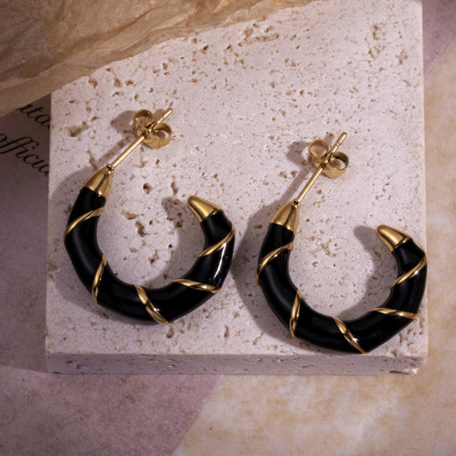 Vintage black color enamel stainless steel earrings collection