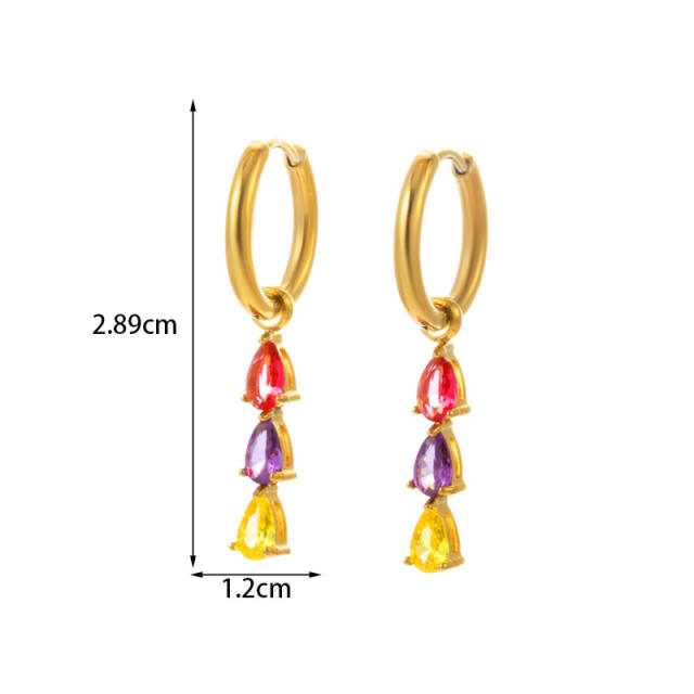 Rainbow color cubic zircon stainless steel earrings ear cuff