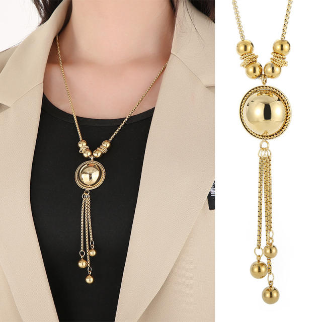 18K real gold plated ball stainless steel long necklace sweater chain