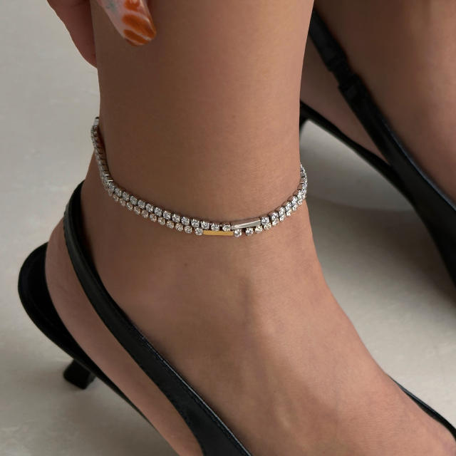 Delicate diamond tennis chain stainless steel women anklet