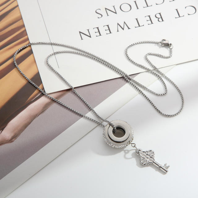 Winter new design diamond key ring pendant stainless steel necklace