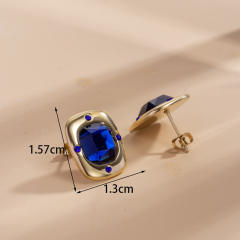 Concise easy match sapphire blue cubic zircon stainless steel earrings collection