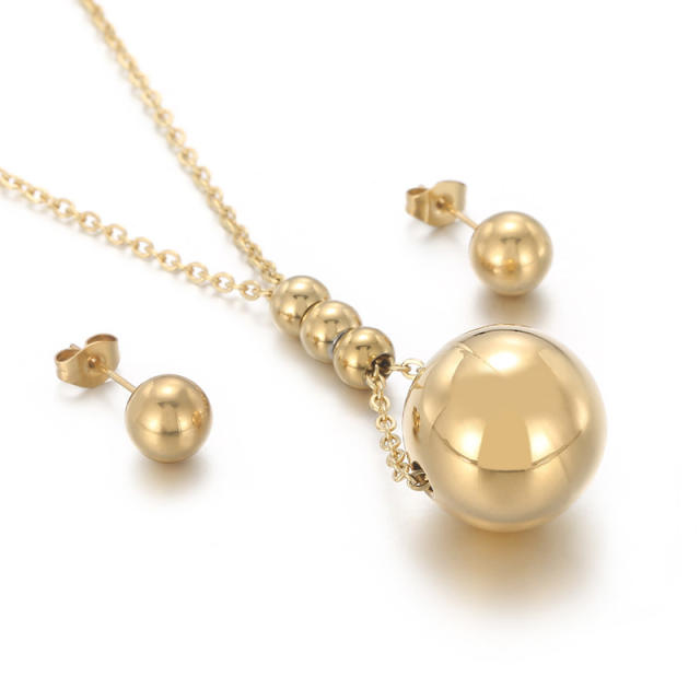 INS hollow out ball pendant stainless steel necklace set