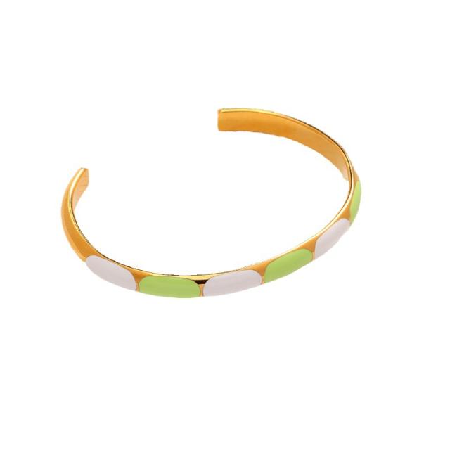 Spring color enamel stainless steel cuff bangle