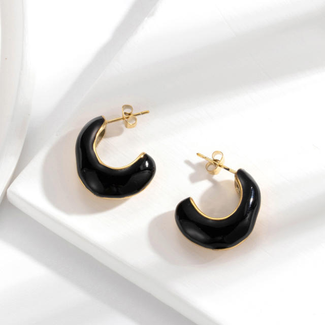 Vintage black color enamel stainless steel earrings collection