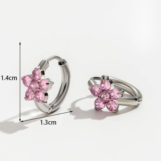 Sweet pink color crystal heart stainless steel earrings collection