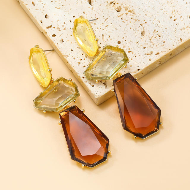 Fall brown color clear resin geometric dangle earrings for women