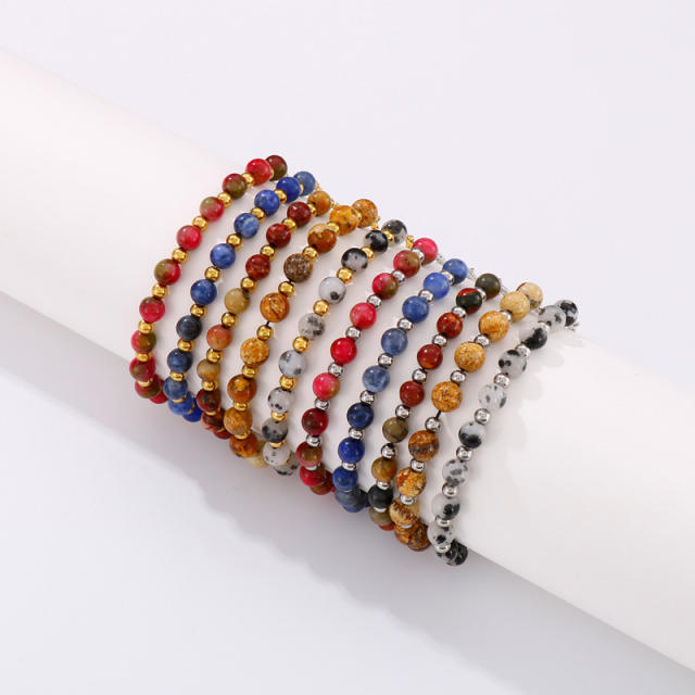 Occident fashion natural turquoise bead natural stone slide bracelet stainless steel bracelet
