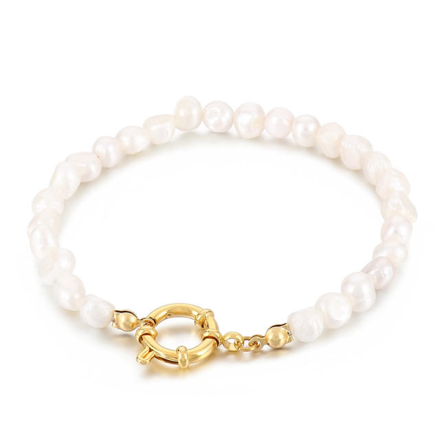 18K real gold plated bead pearl bead stainless steel bracelet