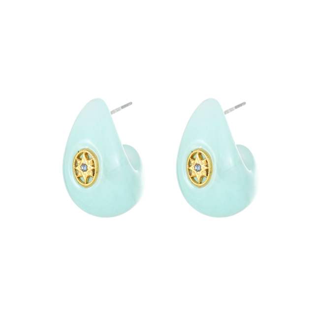 Unique colorful resin drop shape stainless steel studs earrings