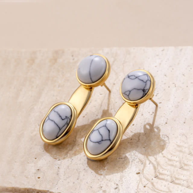 Concise white color enamel stainless steel earrings collection