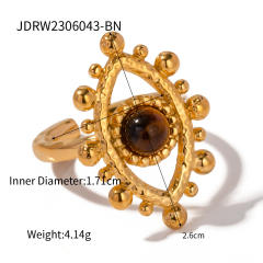 Vintage hollow out evil eye tiger eye bead stainless steel earrings