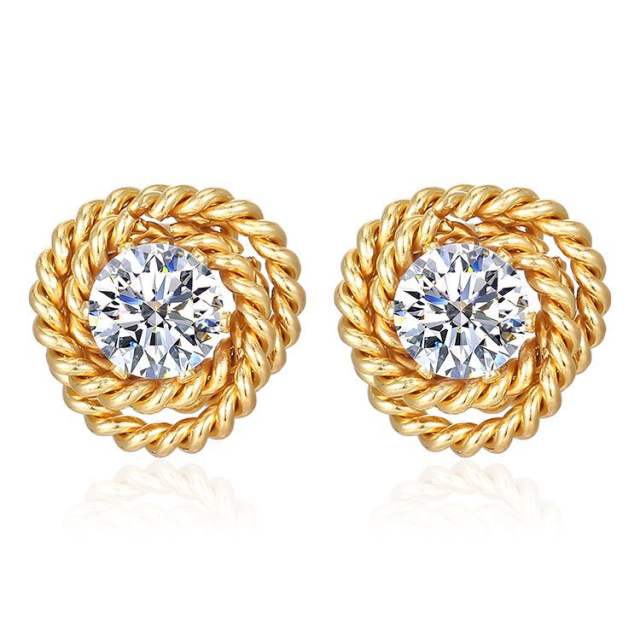Delicate twisted rope diamond stainless steel studs earrings
