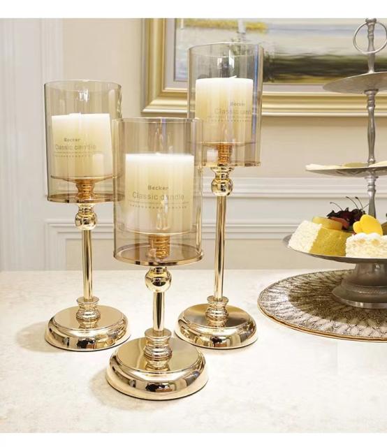 Concise home decoration glass metal candle stands