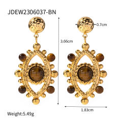Vintage hollow out evil eye tiger eye bead stainless steel earrings