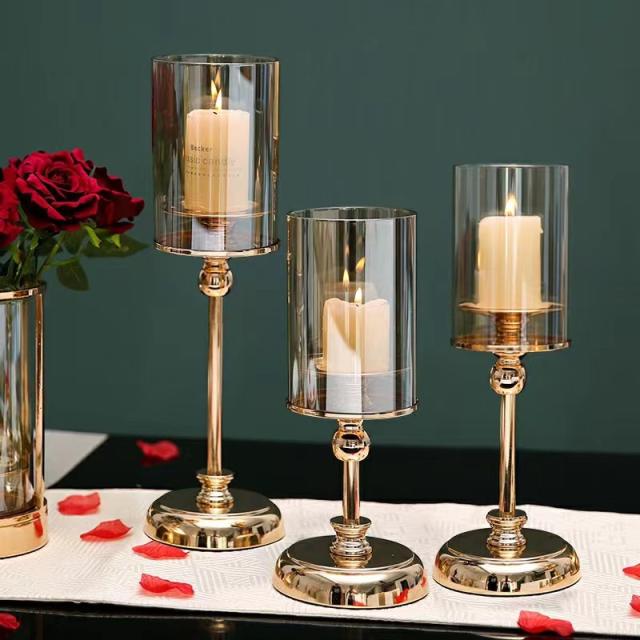 Concise home decoration glass metal candle stands