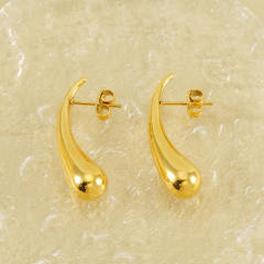 Concise extra long water drop shape stainless steel earrings