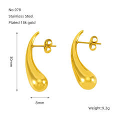 Concise extra long water drop shape stainless steel earrings