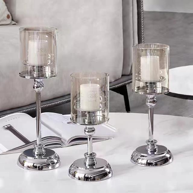 Concise home decoration glass metal candle stands