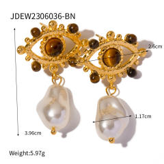 Vintage hollow out evil eye tiger eye bead stainless steel earrings