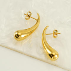 Concise extra long water drop shape stainless steel earrings