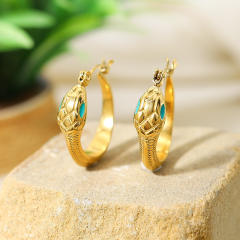 18K real gold plated snake design stainless steel hoop earrings