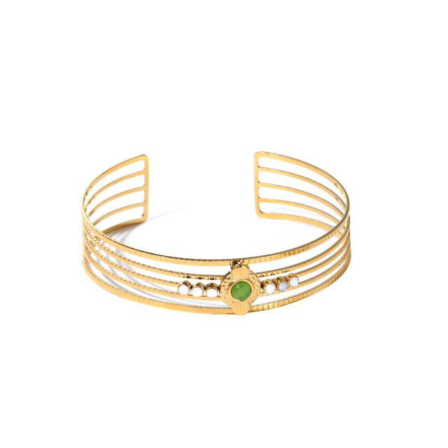 Hot sale emerald statement stainless steel cuff bangle rings set