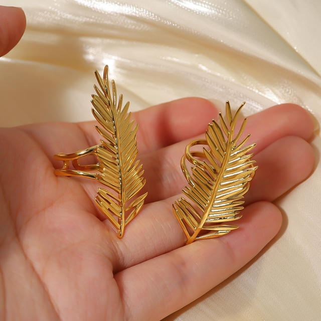 18KG natural feather design stainless steel finger rings