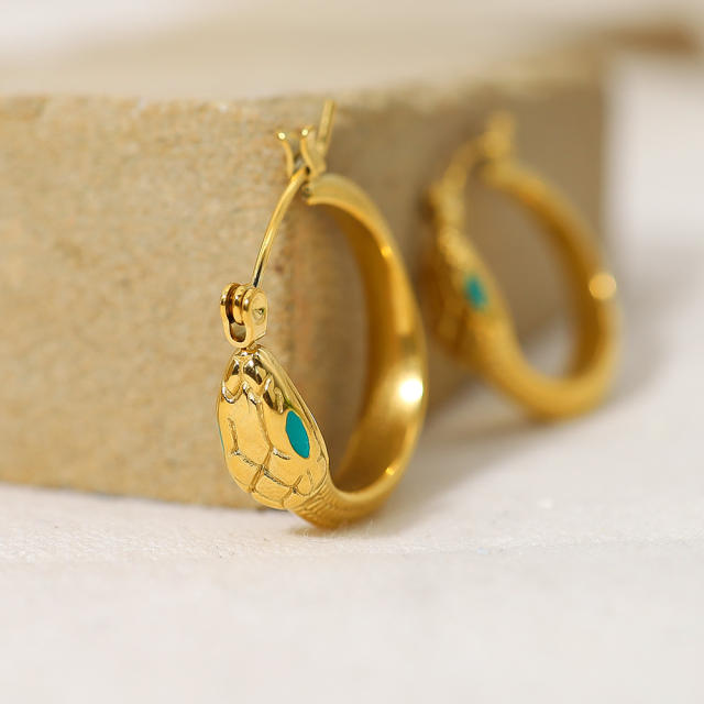 18K real gold plated snake design stainless steel hoop earrings