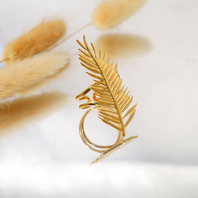 18KG natural feather design stainless steel finger rings