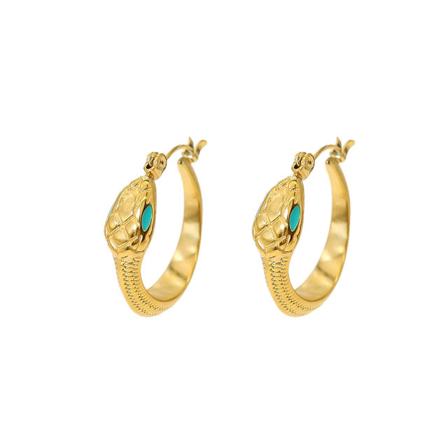 18K real gold plated snake design stainless steel hoop earrings