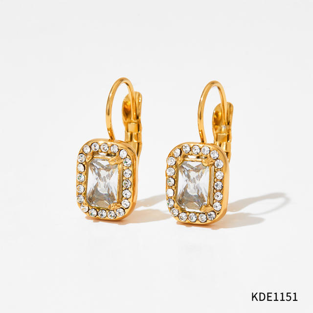 Delicate colorful cubic zircon geometric shape diamond stainless steel studs earrings