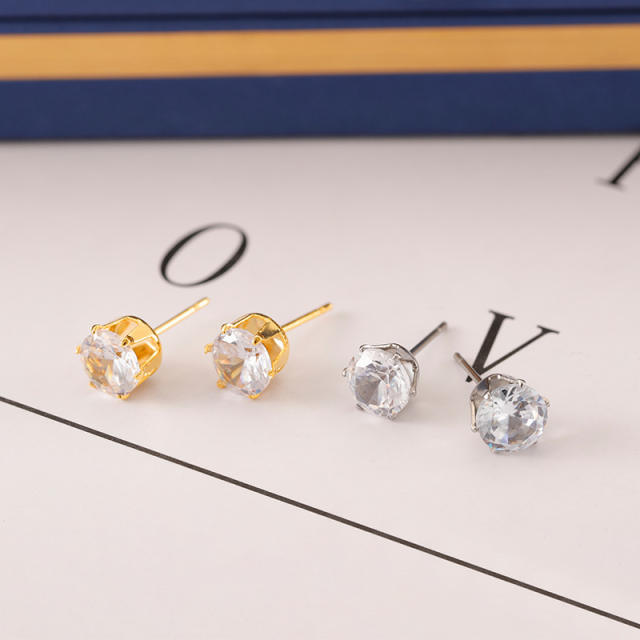 Super shiny birthstone diamond stainless steel studs earrings 4mm