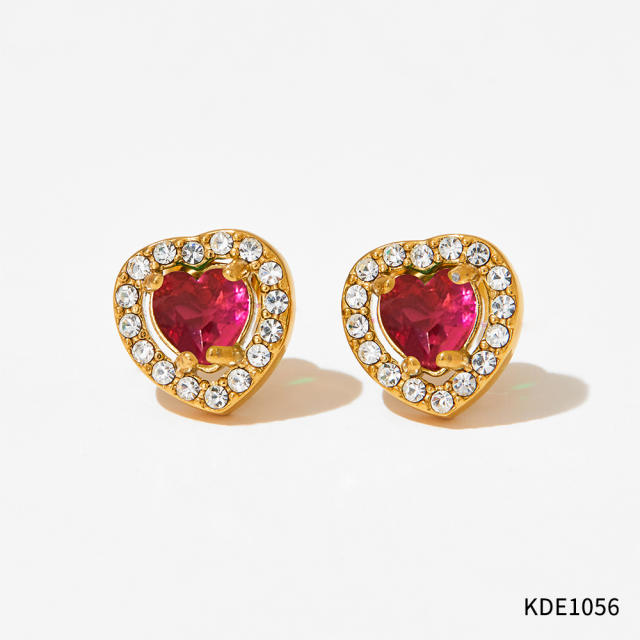 Delicate colorful cubic zircon geometric shape diamond stainless steel studs earrings