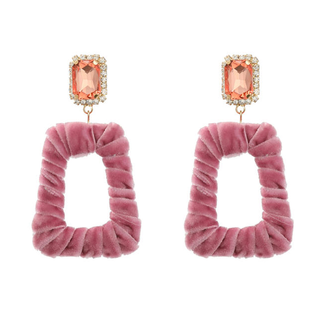 Winter colorful velvet twisted geometric square dangle earrings