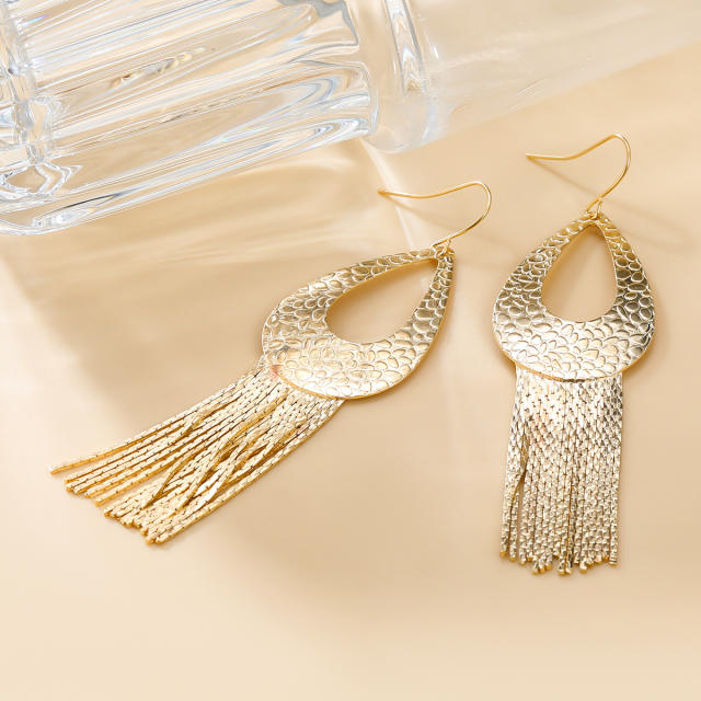 Occident fashion gold color chain tassel drop shape metal dangle earrings