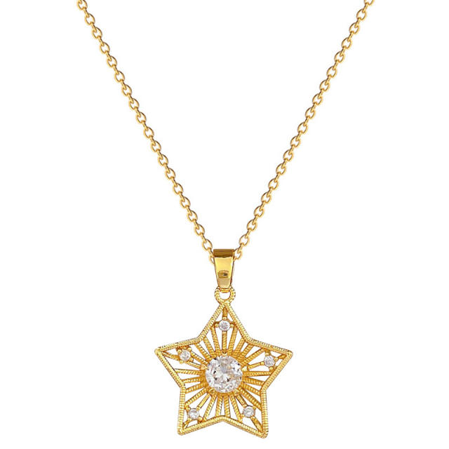 Hollow out star pendant stainless steel chain necklace