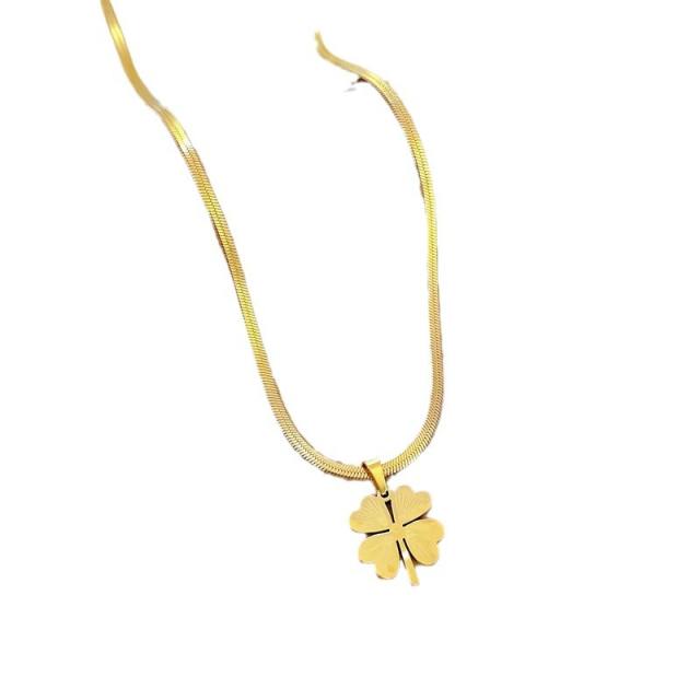 Real gold plated clover pendant snake chain stainless steel necklace