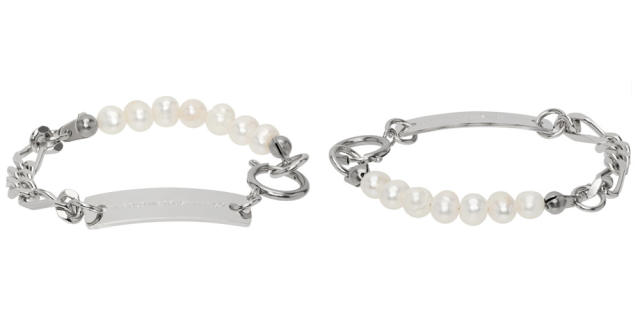 Personality two tone stainless steel chain water pearl bead bracelet