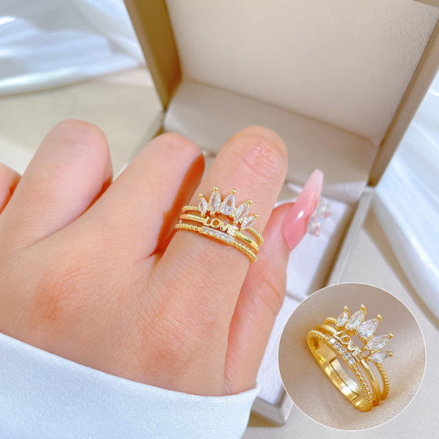 Diamond love princess rings stainless steel finger rings