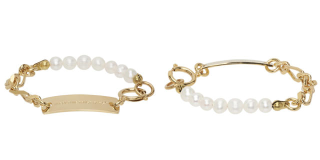 Personality two tone stainless steel chain water pearl bead bracelet