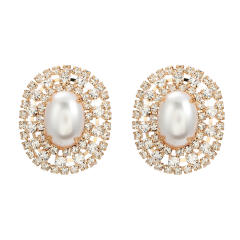 Delicate diamond pearl oval shape party proom studs earrings