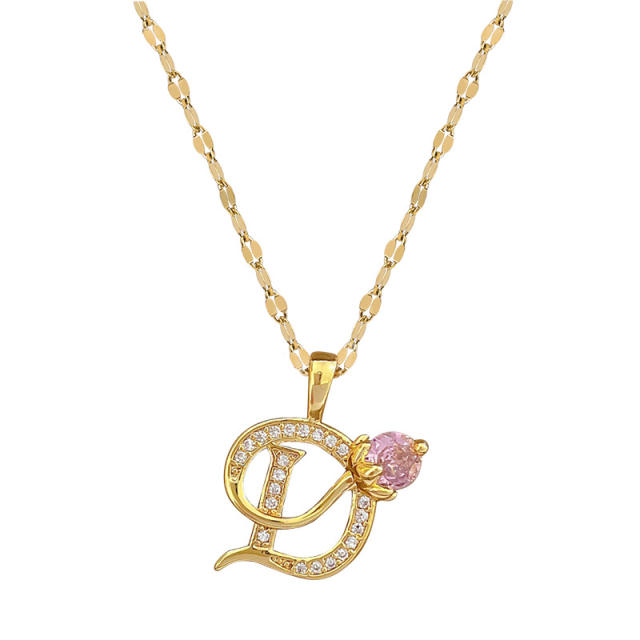 Delicate diamond initial letter D pendant stainless steel chain necklace