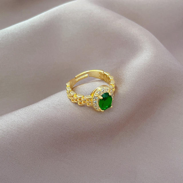 Classic oval shape emerald cubic zircon stainless steel rings