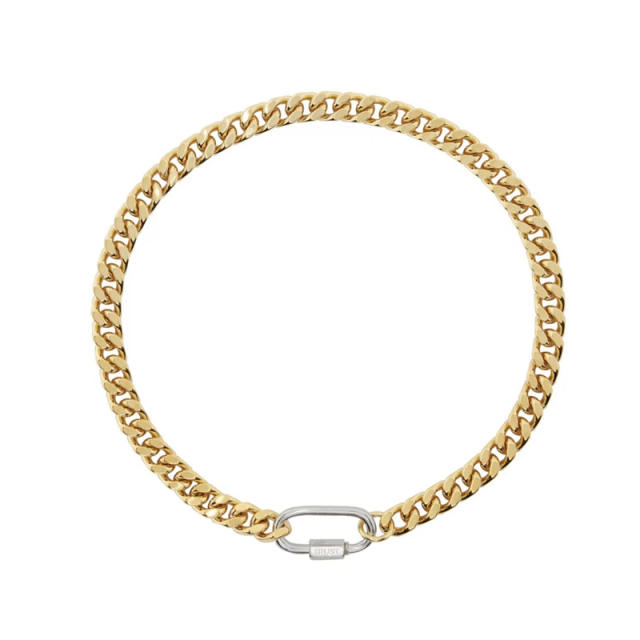 Popular chunky cuban link chain pearl chain two tone stainless steel necklace