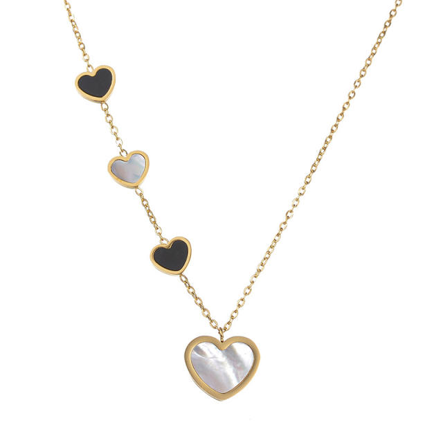 Delicate white black heart stainless steel necklace