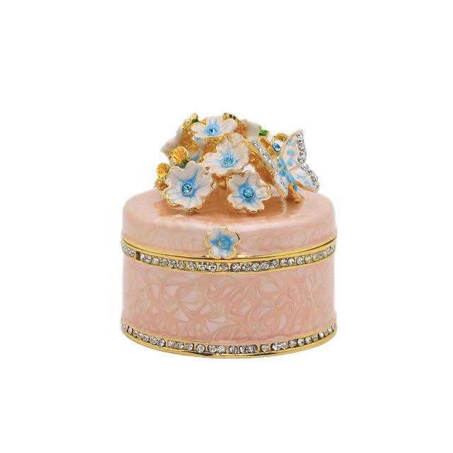 Delicate handmade enamel flower round shape alloy jewelry box trinket box